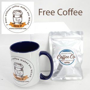 Coffee Op Exquisite 15 oz Coffee Mug Premium Porcelain + Free Gourmet coffee